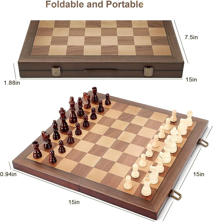 Magnetic Wooden Chess Set for Adults Kids 15'' Chess Board - Image 6