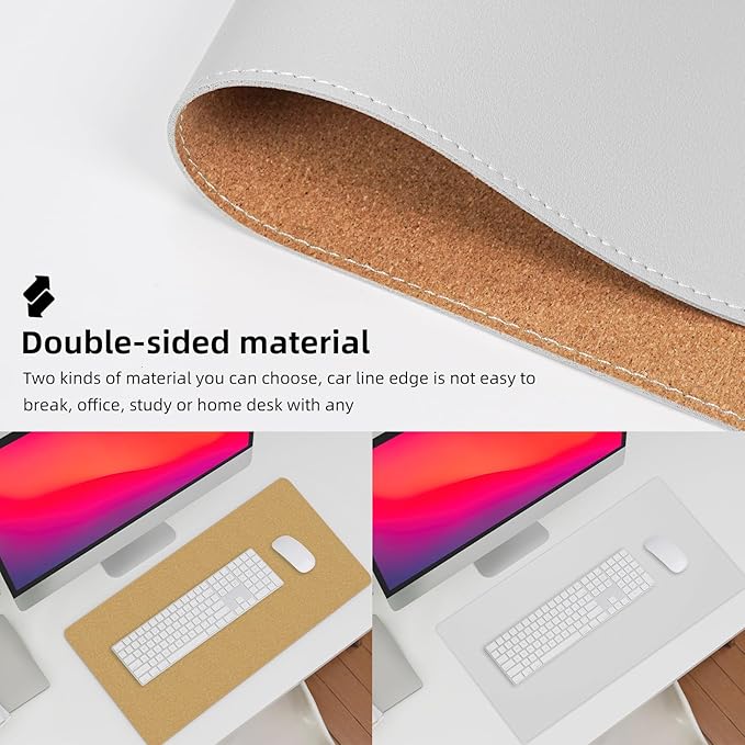 AFIING Dual-Sided Desk Pad, Natural Cork & PU Leather Mouse pad - Image 3