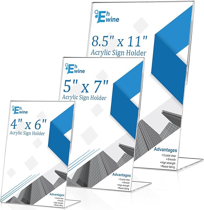EHWINE 12 Pack 4 x 6 Acrylic Sign Holder, Vertical Slanted Back Paper Holder - Image 7