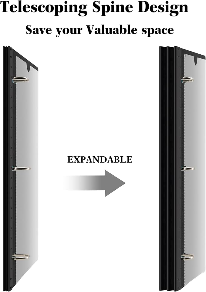 INFUN 1 Inch Telescoping 3 Ring Binder Black+White - Image 2