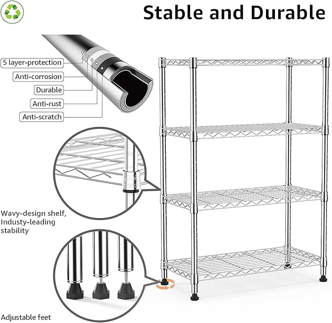 M MZG 1000 lbs Storage Shelving 4-Tier Utility Shelving Unit Steel Organizer - Image 4