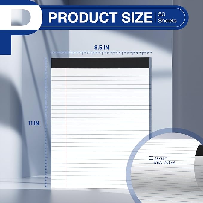 12-Pack Legal Pads 8.5"x11" Wide Ruled Note Pads - Image 2