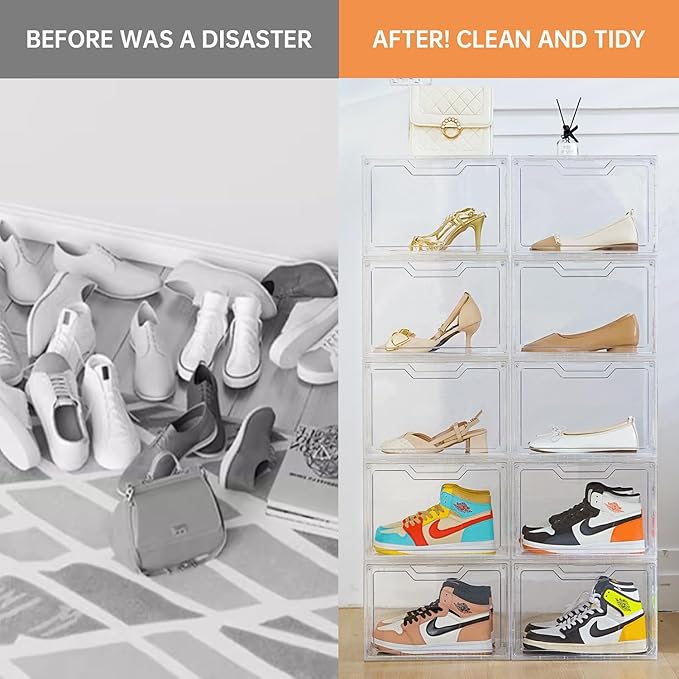 KOKOIN Magnetic Acrylic Clear Shoe Boxes – 360° Transparent Stackable Sneaker - Image 5