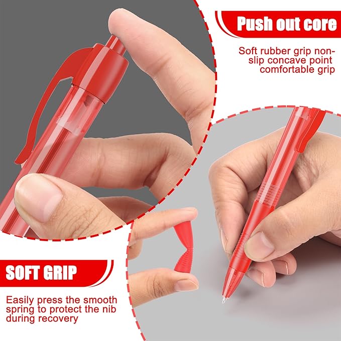 deegtran Pens Bulk, 100 Pack No Bleed Red Ink Click Pens - Image 4