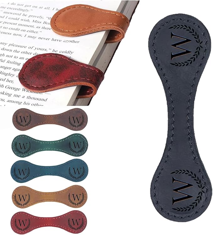 Personalized Magnetic Leather Bookmark, 26 Letters Custom Leather Bookmarks by Artlaza
