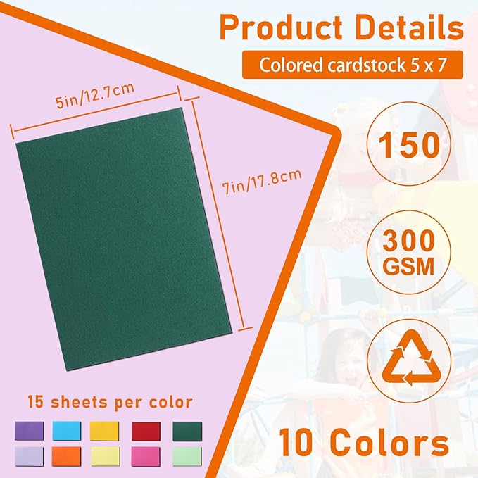 Guakicae 150 Sheets 10 Assorted Colors Cardstock 5 x 7 Heavyweight Paper - Image 2