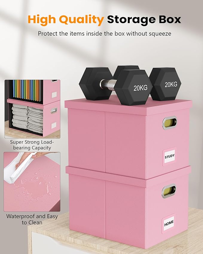 2 Pack Pink Leather File Storage Organizer - Image 4