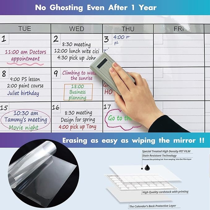 Dry Erase Vertical Three Month Laminated jumbo Wall Calendar, 46 x 63, Huge - Image 6