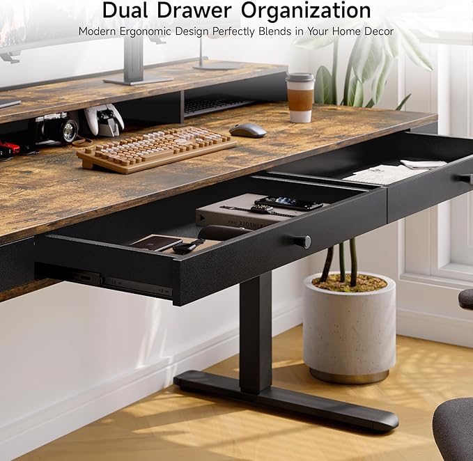 ONBRILL Standing Desk with Drawers, 55x23.6 Electric Stand Up Desk with Storage - Image 4
