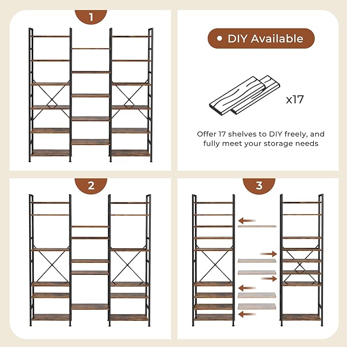 SUPERJARE Triple 6 Tier Bookshelf, Bookcase - Image 5