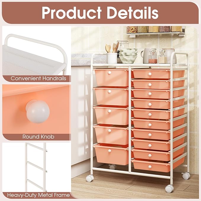 DORTALA 15-Drawer Rolling Storage Cart - Image 7