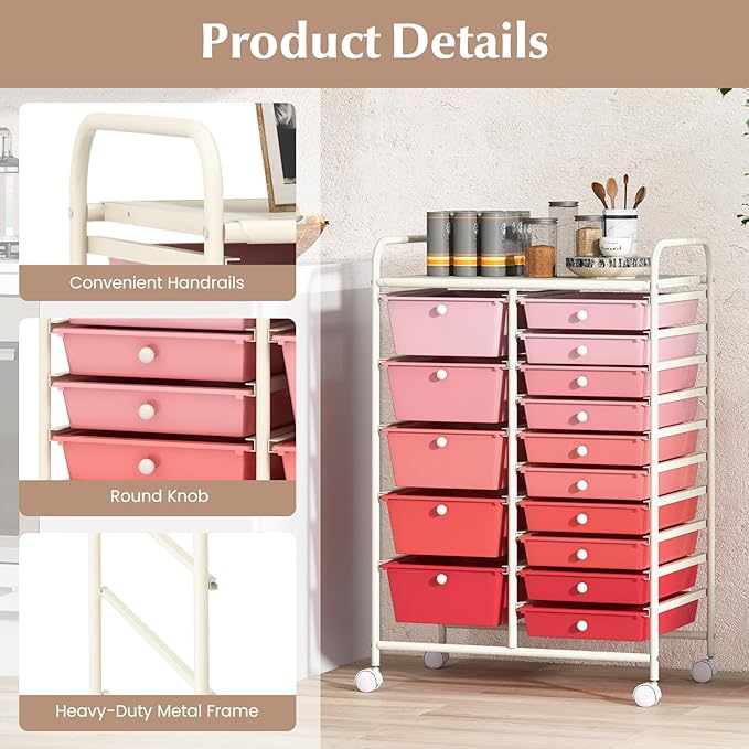 DORTALA 15-Drawer Rolling Storage Cart - Image 7