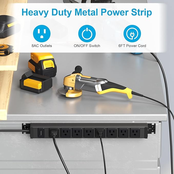 HHSOET 2 Pack Metal 360° Rotating Mountable Power Strip, 8 Outlet Gaming Table - Image 6