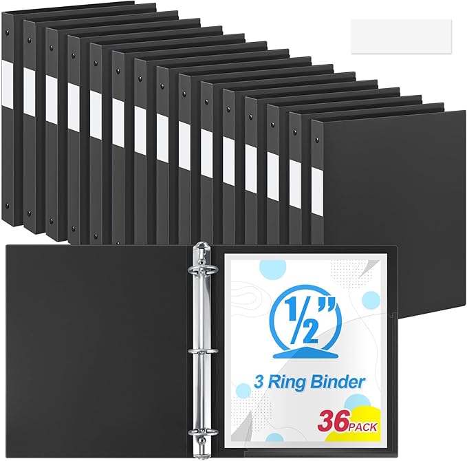 Henoyso 36 Pcs 3 Ring Binder 0.5 Inch Round Fits Letter Size 8.5'' x 11'' Paper by Henoyso