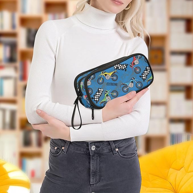 BOENLE Colorful Motorcycle Pencil Case Box Boys Girls Large Pencil Pouch - Image 6
