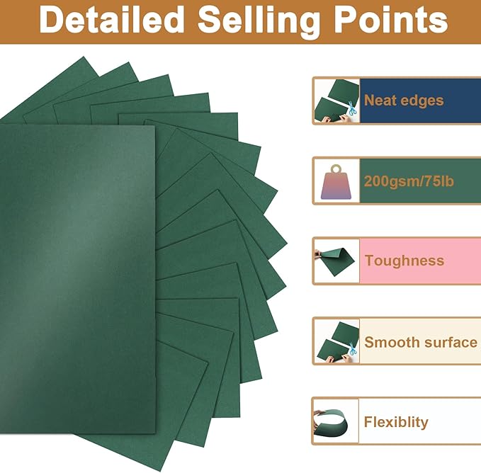 Silunkia 120 Sheets Dark Green Shimmer Cardstock 8.5 x 11 Metallic Paper - Image 3