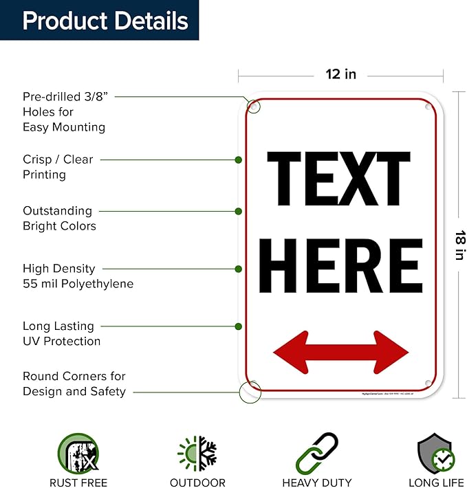 Custom Arrow, Custom Directional Sign, Two Way Arrow, 12x18 Inches, 55 mil - Image 6