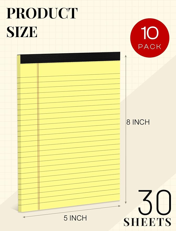 Small Legal Pads 5x8 Yellow 10 Pack Small Note Pads 5x8 College Ruled Yellow - Image 2