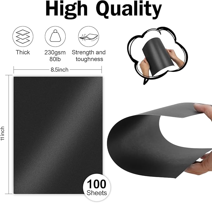 100 Sheets Black Shimmer Cardstock 8.5 x 11 Metallic Paper, Goefun 80lb - Image 2