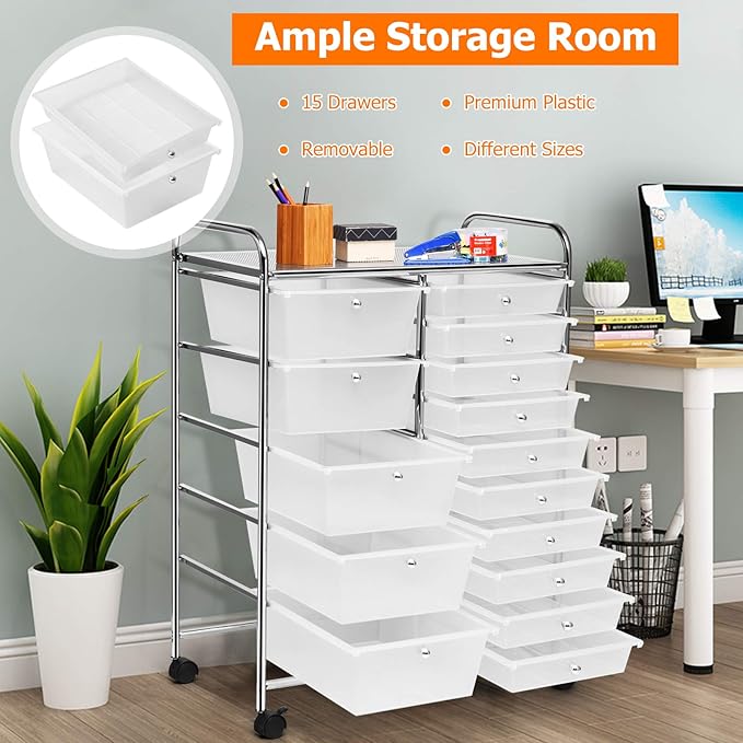 HAPPYGRILL 15-Drawer Rolling Cart, Storage Carts - Image 7