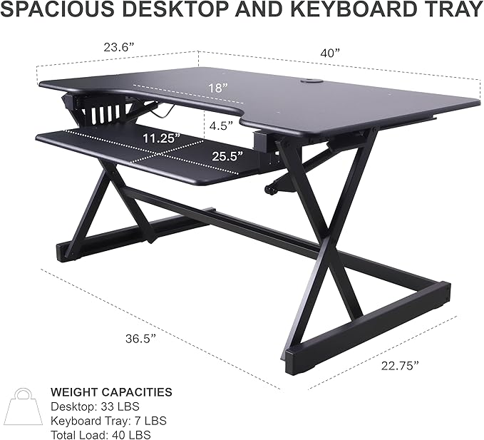 Rocelco 40" Height Adjustable Standing Desk Converter - Image 5