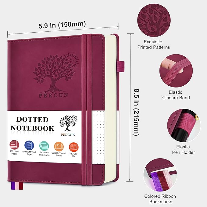 PERCUN Dotted Journal Notebook for Men & Women, 160 Pages Dot Grid notebook for - Image 2