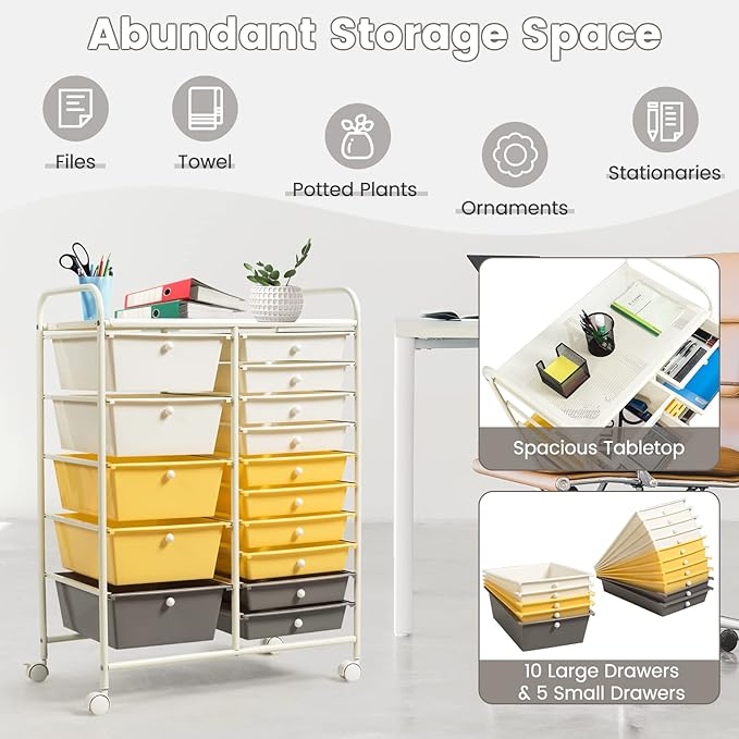 GLACER 15 Drawers Rolling Cart, Storage Cart - Image 6