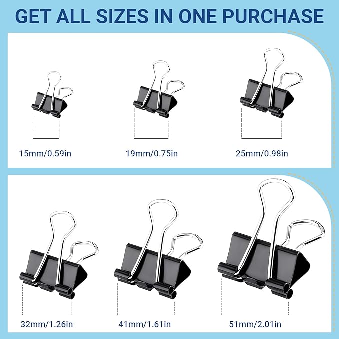 72 PCS Medium Binder Clips – 1.6Inch Heavy Duty Black Metal Paper Clamps - Image 4