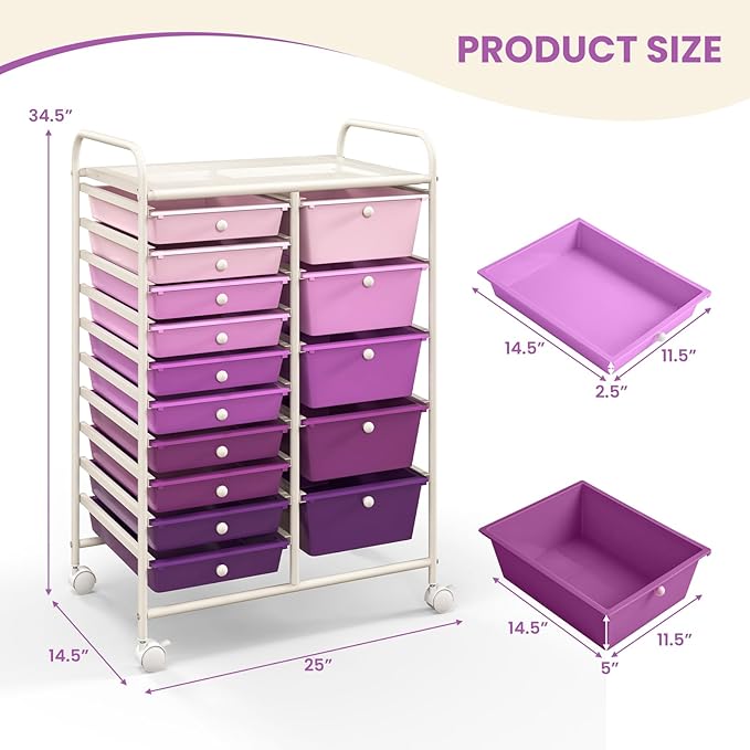 COSTWAY 15-Drawer Rolling Storage Cart, Mobile Utility Cart - Image 3