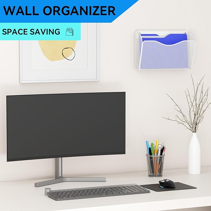 GDINDINFAN 6 Single Pocket Wall File Holder, Mesh Hanging File Folder Paper - Image 2
