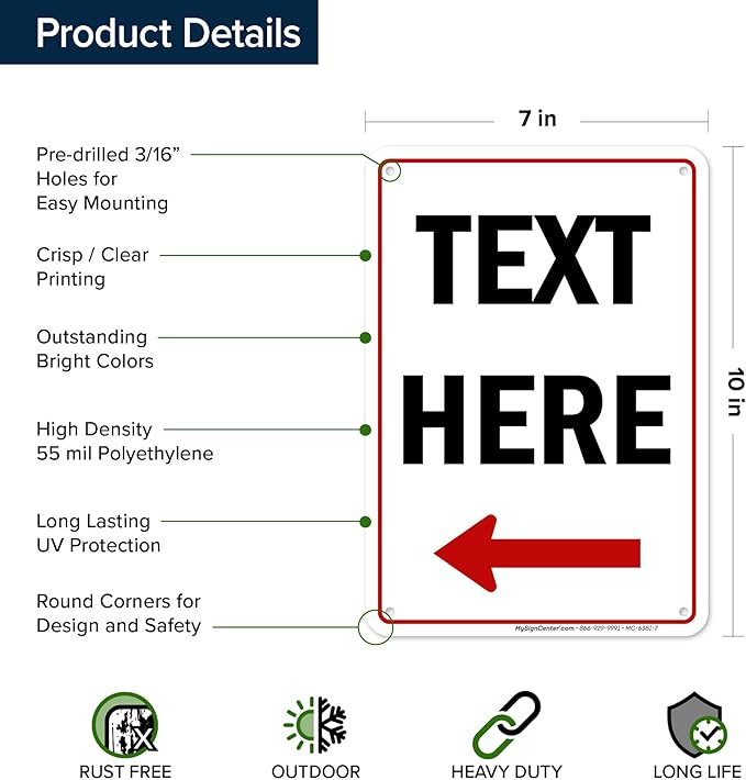 Custom Arrow, Custom Directional Sign, Left Arrow, 7x10 Inches, 55 mil thick - Image 6