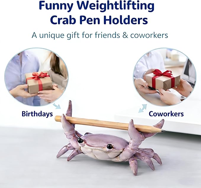 Desk Crab Pen Holder, Cute Weightlifting Crab Pencil Holder - Image 2