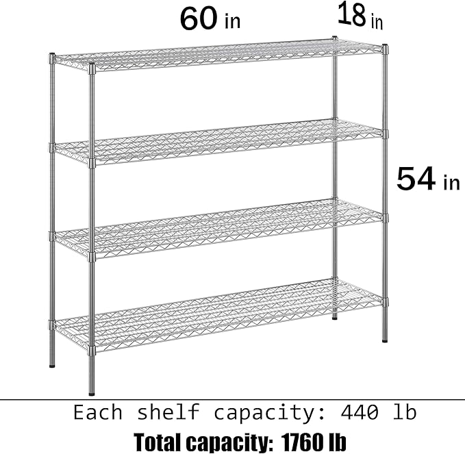 Regal Altair 18" Deep x 60" Wide x 54" Height Wire Shelving Kit | 4-Tier | NSF - Image 3