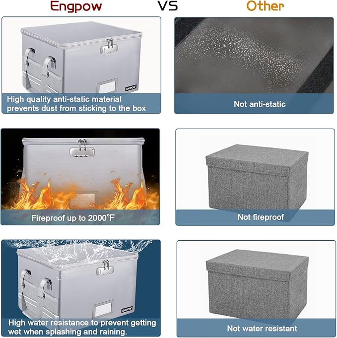 ENGPOW File Box with Lock, Fireproof Document Box with Pockets, Collapsible - Image 6