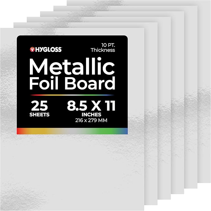 Hygloss Metallic Cardstock Sheets – 25 Shiny Silver Sheets, 8.5” x 11” by HyglossProductsInc