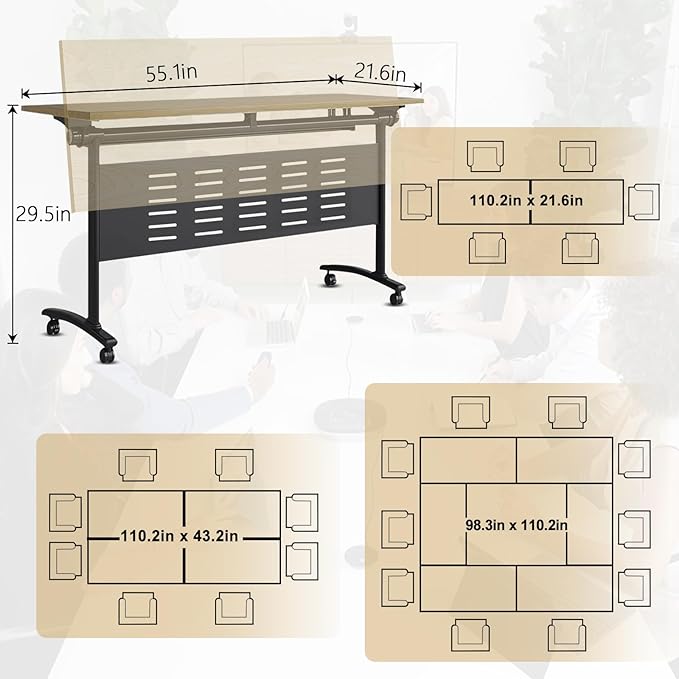 JEHUJD Conference Table, 55.1''Folding Conference Room Table - Image 2