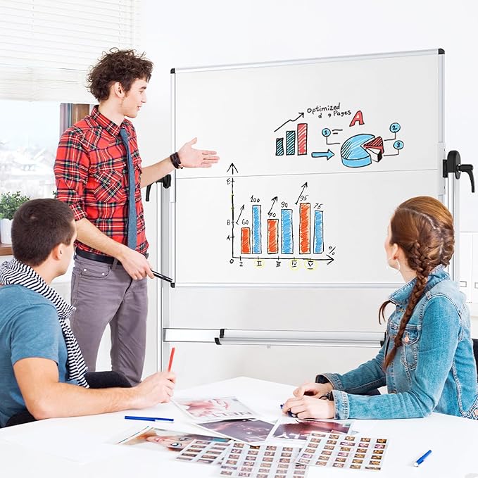 VIZ-PRO Double-Sided Mobile Whiteboard, 48 x 36 Inches, Magnetic Rolling Dry - Image 6