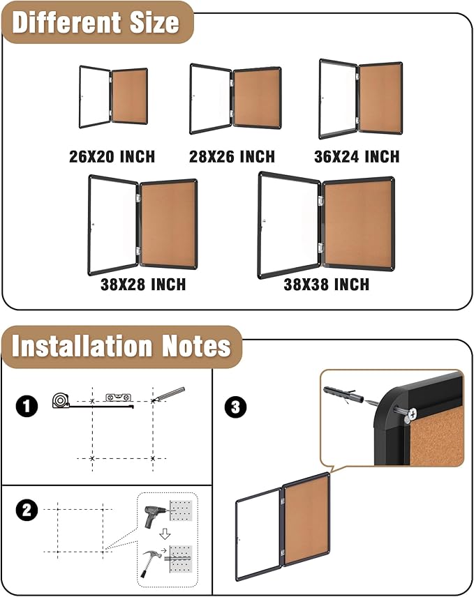 Mifuro 26"x20" Enclosed Bulletin Board, Lockable Weather-Resistant Aluminum - Image 4