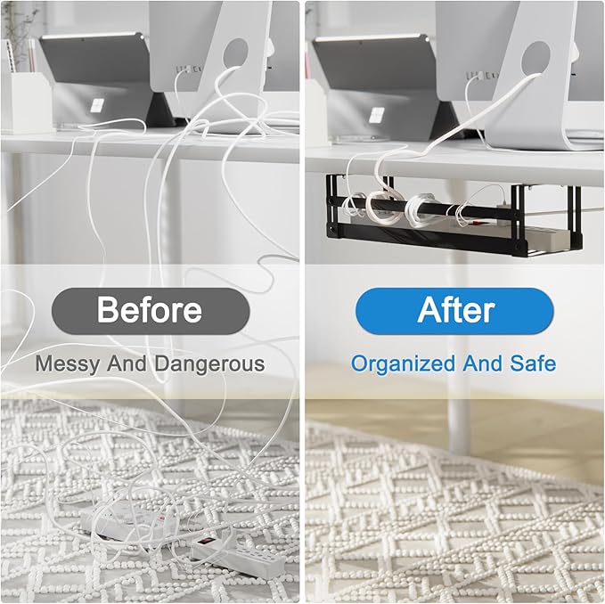 PAVSTINE Under Desk Cable Management Tray, 17 in Metal Cable Tray Basket - Image 6
