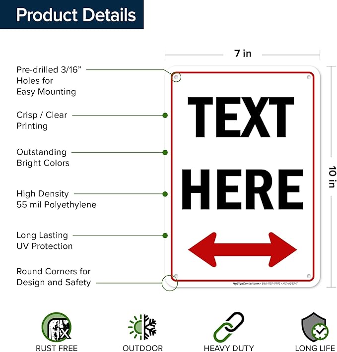 Custom Arrow, Custom Directional Sign, Two Way Arrow, 7x10 Inches, 55 mil thick - Image 6