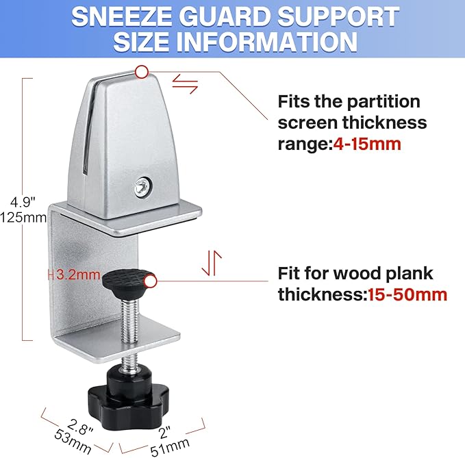 4 Packs Sneeze Guard Support, Aluminum Adjustable Partition Clamp, Acrylic Desk - Image 4