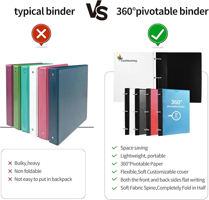 Tashkummy 360 Degree Pivotable Binder, Upgraded 3 Ring Binder 1 inch 4 Pack - Image 3