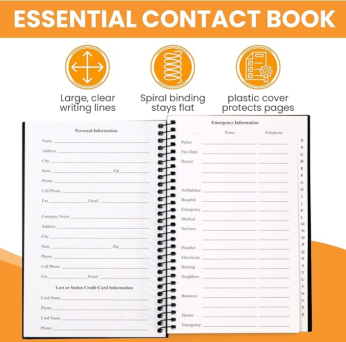 Iconikal Address Telephone Book, Spiral-Bound, 384 Contacts, Organizer - Image 5