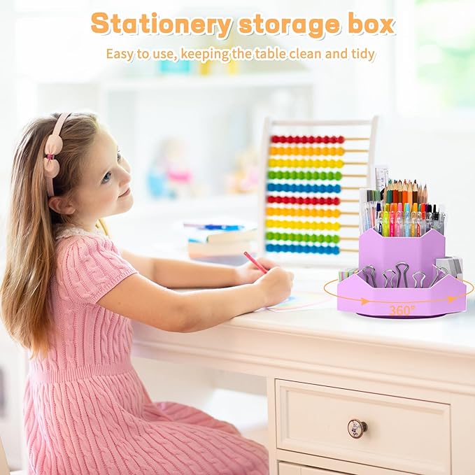 Pencil Pen Holder for Desk, 9 Slots 360 Degree Rotating Desk Organizers - Image 7