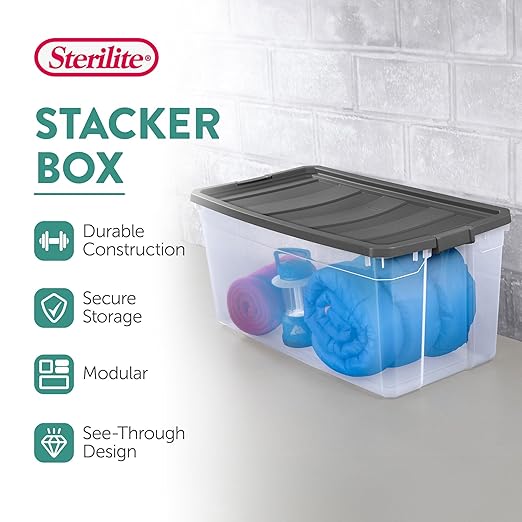 Sterilite 9-Pack Modular Stacker Box, Durable Clear Plastic Storage Bins - Image 3