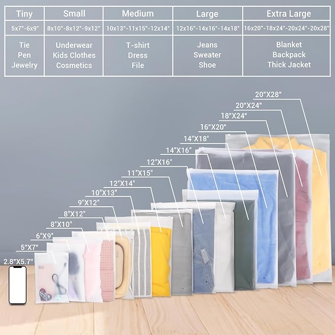 Svaldo T Shirt Bags, Resealable Poly Plastic Apparel Merchandise Zip Bags - Image 7