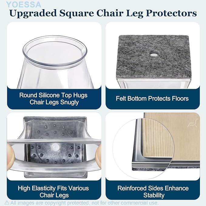32 Pcs Square Chair Leg Floor Protectors, Stay-On Tight Fit Design, - Image 3