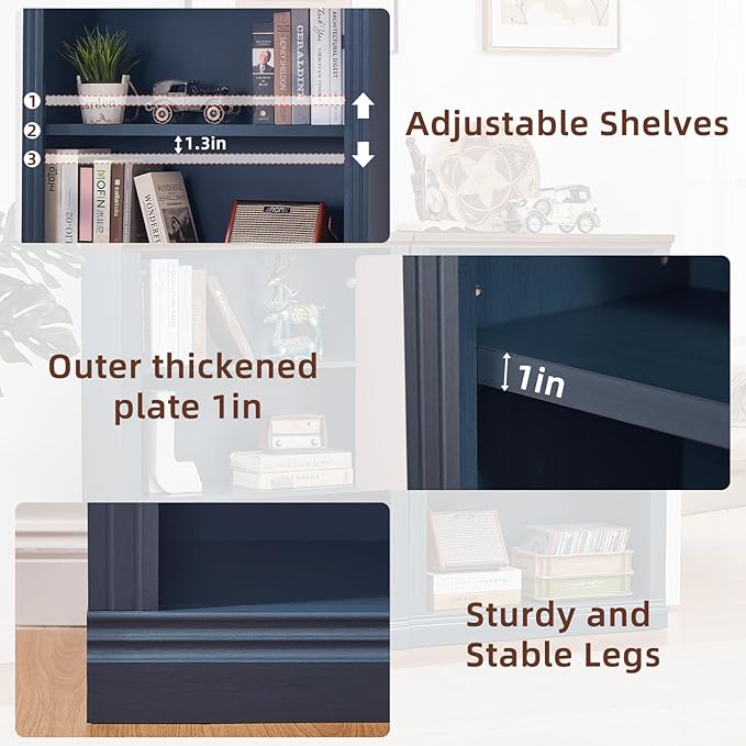 RWYHG 43" Blue Tall Bookshelf Set of 3, 3-Tier Thick Wooden Book Shelf - Image 5