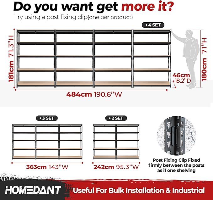 HOMEDANT 5 Tier Storage Shelves Adjustable Laminated Boltless Garage Metal - Image 8
