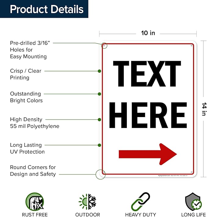 Custom Arrow, Custom Directional Sign, Right Arrow, 10x14 Inches, 55 mil thick - Image 6